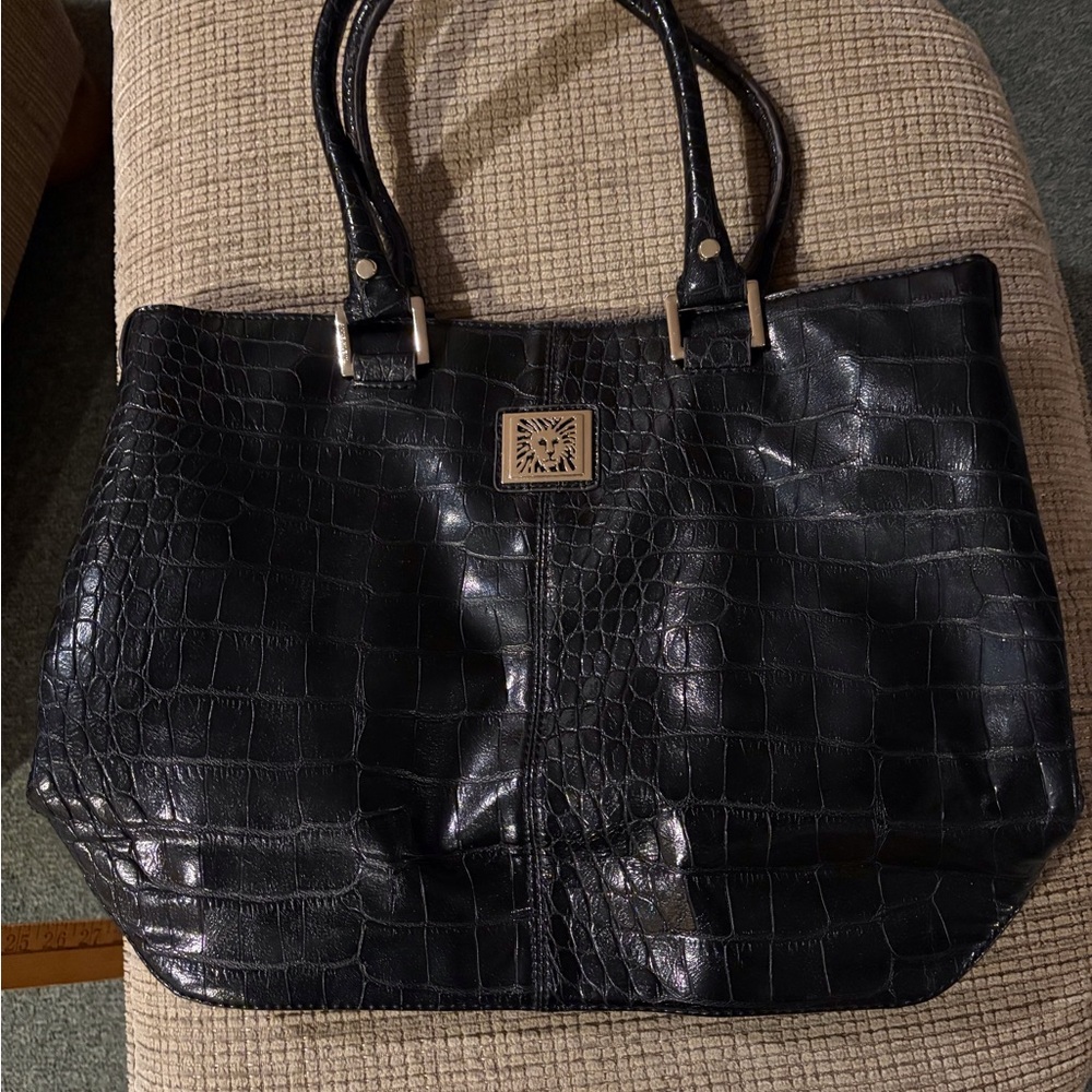 Anne Klein Black Crocodile-Patterned Tote